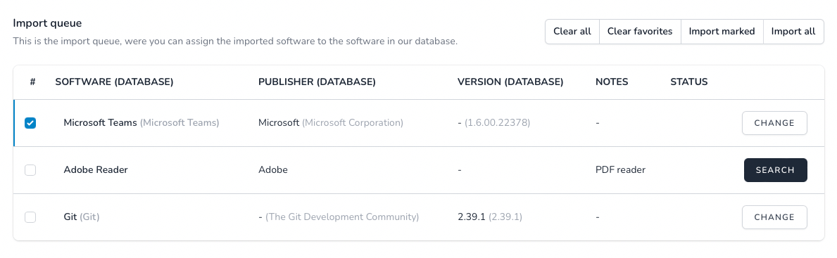Favorit export menu
