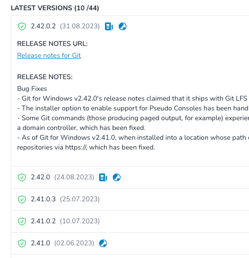 Software details from Putty